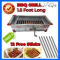 Bar BQ Grill 18" inch 1.5 Feet Stainless Steel polish Barbecue Grill portable Bar B Q Angethi Angethe Burner Bar B que Grill Hand EID UL ADHA stand pan Tandoori Seekh Kabab Handle Coal بار بی کیو گرل  BBQ Grill (12 Free Flat Stick). 