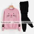 Pink Cat Printed Tracksuit For Girls & Womens - Soft & Comfortable Fleece Fabric Sweatshirt For Girls Hoodies & Trouser For Girls Printed Tracksuit. 