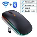 HP W10 Wireless RGB Bluetooth Rechargeable Slim Mouse Dual Mode 2.4G + Bluetooth, LED Backlit Silent Click Mouse with Adjustable DPI, Ultra Thin Ergonomic Design, Built-in Battery for Laptop PC Mac Windows Office Gaming Use. 