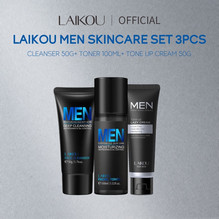 LAIKOU Men Hydrating Skincare Set Cleanser Tone Up Cream Toner Moisturizing Shrink Pores Oil Control Men Facial Skin Care 3pcs/4Pcs