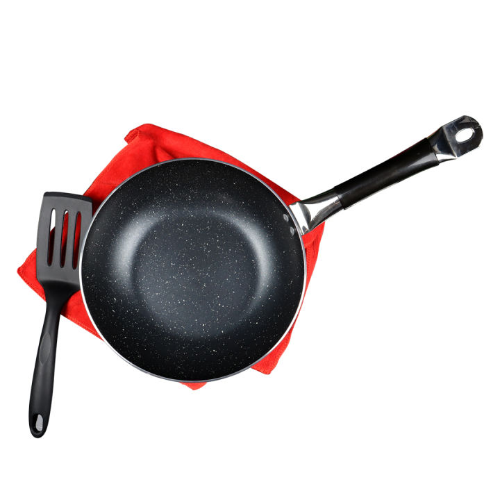 SK 26 cm Steno Deep Fry Pan/Wok - Outer Mirror Polish Inner Non Stick Marble Coat - Black
