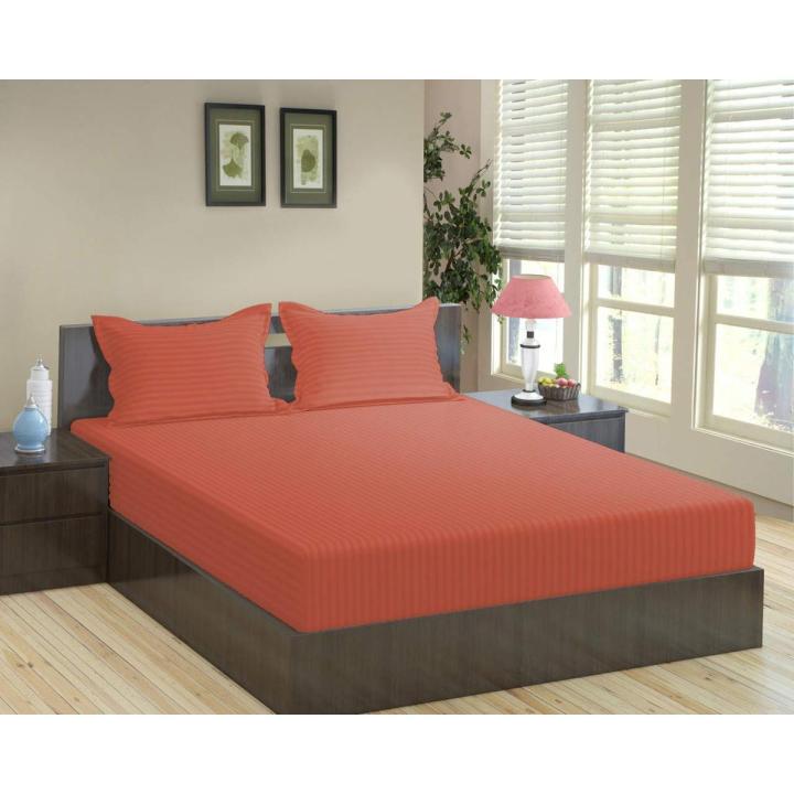 Multicolor Plain Stripe Fitted Sheet With Pillow Covers - Beddys Studio