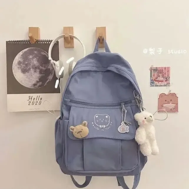 Plain%20Embossed%20with%20Bear%20Backpack%20%20With%20Pendant%20-%20Image%203