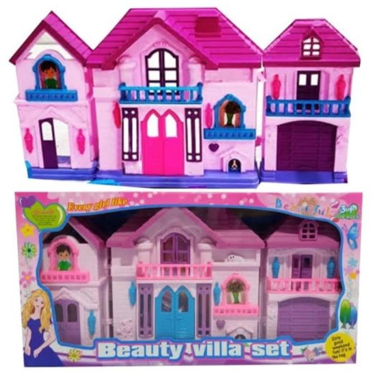 Beautiful Pink Villa Doll House Toy