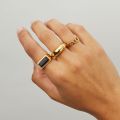 Onyx Rectangle Signet Ring 18k Gold Stainless Steel Men Pinky Ring Rectangle Black Stone Engagement Ring Husband Gift. 