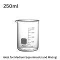 Glass Beaker 250ml (1-6 Pcs) - Borosilicate, Heat Resistant, Graduated Measuring Cup for Lab, Chemistry, Baking, Perfume, Candle Making & DIY Experiments. 
