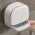 Brand Bytes Waterproof Soap Dish with Drainage Box, Adhesive Soap Dish, Wall Mounted Drain Soap Box with Flip Lid Waterproof Sponge, NO-Drilling Soap Dish Holder for Bathroom. 