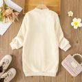 PatPat Toddler Girl Letter Embroidered Fleece Mock Neck Long-sleeve Pink Sweatshirt Dress. 