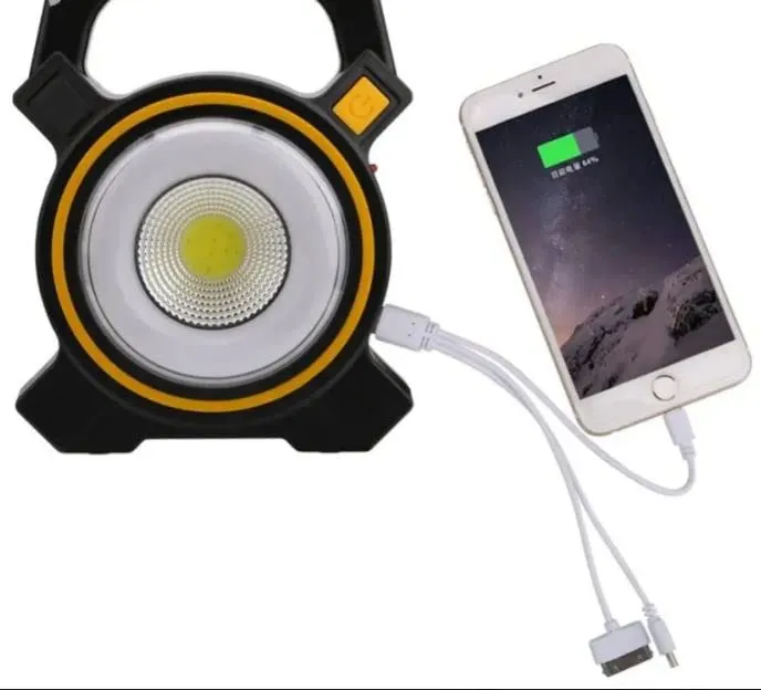 Solar Rechargeable White LED COB Work Light with Power Bank | Handheld Camping Torch Lamp with Solar Panel | USB output chargeable Phone Charging Powerful Port | Long range Emergency Lights