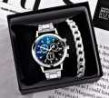 BUISNESS WATCH CLASSIC LUXURY ROUND DILE STEEL STRAPS WITH SILVER HAND/WRIST BRACELT CHAIN FOR BOYS MENS. 