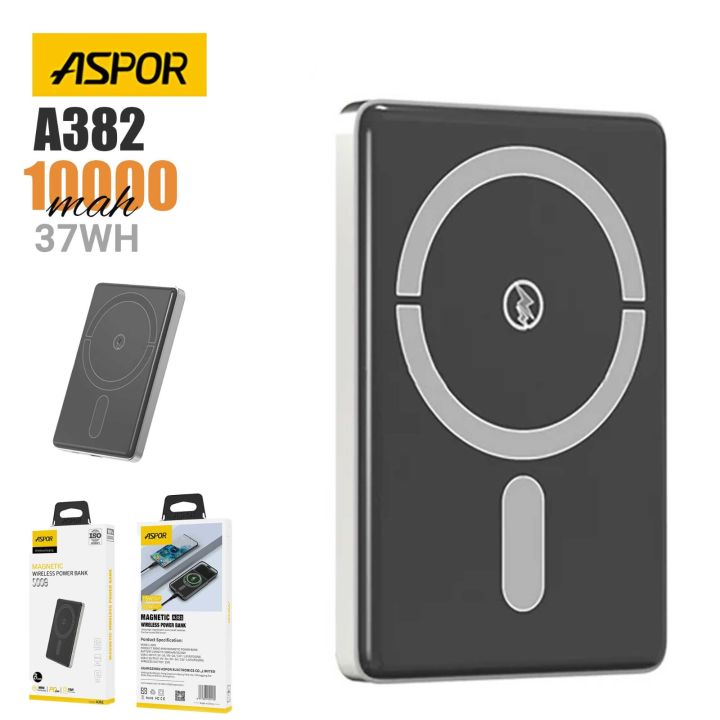 Aspor A382 Wireless Magnetic Portable Mini 10000mah, 37wh Wireless Power Bank