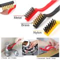 Brush Set of 3 Pc Mini Wire Brush Cleaning Tool Kit Brass, Nylon, Stainless Steel Bristles, Gas Cleaning Brushes Iron Nylon Copper Wire for Car Kitchen Gas Stove Cleaning Tool. 