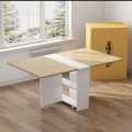 Clever-Space saving folding dining table-TWDT8-white and Brown, White and camal, Extendable Table with Cabinets, Home Kitchen Furniture Decor Lunch/Computer Desk Storage Rack, 55"L x 31.5"W, Chairs Not Include. 