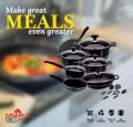 SONEX Deluxe Plus Gift Pack 18 Pieces Die Cast PTF Non Stick Coating with Glass Lid Black. 