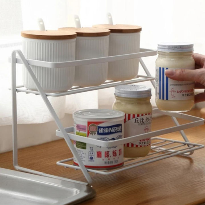Stainless Steel 2-Layer Spice Rack Stand, Multipurpose Kitchen Organizer for Jars & Shampoo