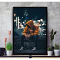 Alone Sad Boy Poster Wall Hanging Glass Photo Frame in Premium Glossy Photo Paper A4 8x12” size for Home Decor and Decoration Accessories. 