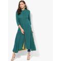 Green Band Collar High-Low Anarkali Kurta. 