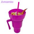 2-in-1 Snack Drink Cup 1pc Popcorn Water Cup Stadium Tumbler 2 in 1 Snack Drink Straw Leakproof Reusable Cinema Beverage. 