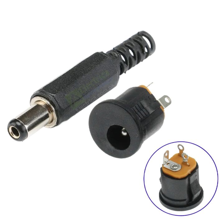 DC022 12V 3A 5.5 x 2.1mm Plastic Male Plugs Connector DC022K DC Power Female Metal Panel Mount Socket Jack by Electrica