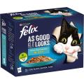 Felix Cat Food Jelly, As Good As It Looks Ocean Feast Selection With Cod, Plaice, Salmon & Tuna 85gm (12 Sachets Box). 