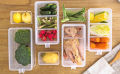 Kitchen Storage Containers with Handle, Plastic Food Storage Organizer Boxes with Lids for Refrigerator, Fridge, Freezer Cabinet Desk, 1 Pcs Container Set Food Organizers with Lid and 2 Removable Bins. 
