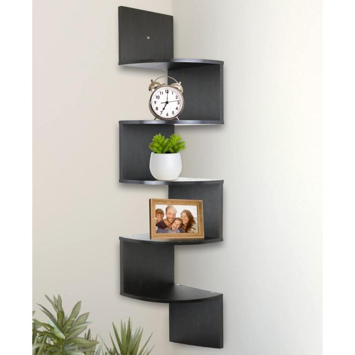HomeWares Corner Shelf 5 Tier Wall Mounted Corner Shelves Corner Bookshelf Zig Zag Style