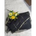 Dupatta Lace Net Dupatta Net Fabric - Black - For Women Dyeable With Golden Lining And Border -  Net Dupatta for Girls / Ladies & Women - Chunri - Stole - Scarf. 