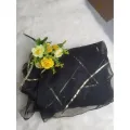 Dupatta Lace Net Dupatta Net Fabric - Black - For Women Dyeable With Golden Lining And Border -  Net Dupatta for Girls / Ladies & Women - Chunri - Stole - Scarf. 