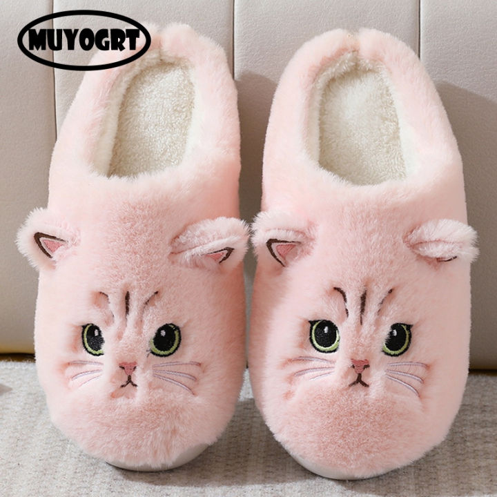 Cute Cat Fluffy Furry Women Home Platform Men Winter Plush Slides Indoor Fuzzy Slippers Lovely Cotton Shoes