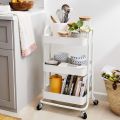 Techmanistan 3-Tier Wheeled Kitchen Cart Trolley, 3-Tier Multipurposed Vegetables & Fruits Basket Mesh Base Rolling Kitchen Trolley Steel Material Kitchen Rolling Cart. 