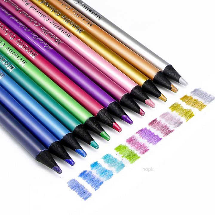 【Poggioio】 12 Color Metallic Colored Pencils Drawing Sketching Set Coloring Colour Pencils Brutfuner Profession Art Supplies For Artist