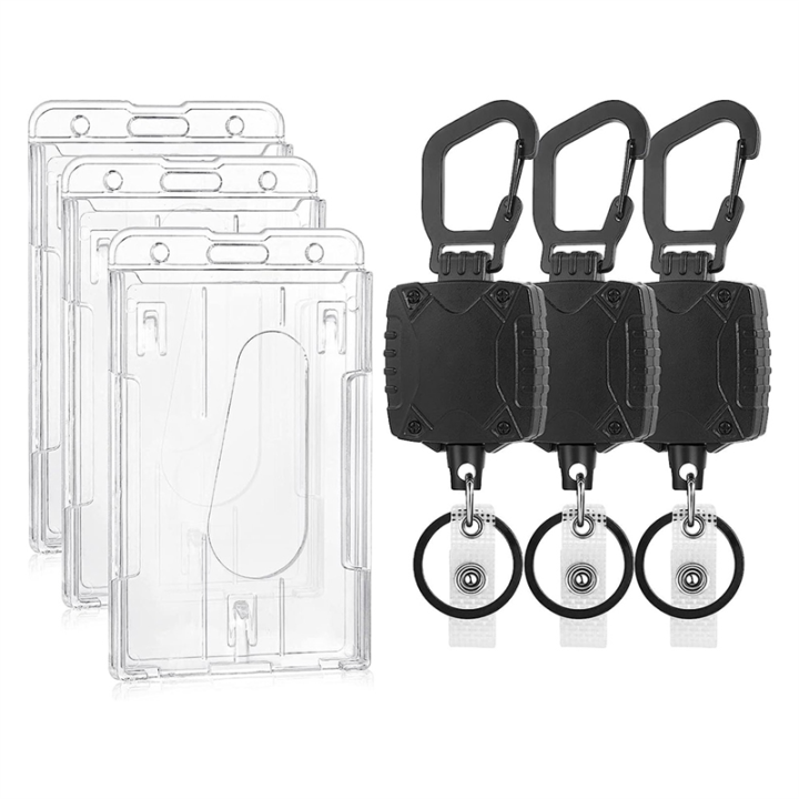 3Pack Heavy-Duty Badge Holder Hard Plastic ID Badge Holders Vertical 2-Card Badge Holder