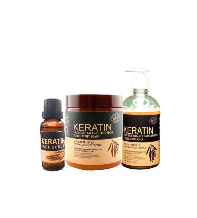 Complete Keratin Care Set - Shampoo, Face Serum, Hair Mask - 3 in 1 Deal