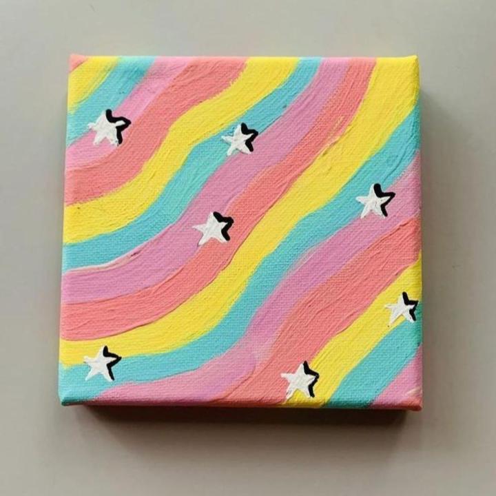 Dreamy designs small Cute rainbow and stars pastel rainbow painting on canvas 4x4 size acrylic painting art and crafts hand painted painting  painting hand painting canvas wall decor decoration items gift items