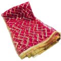 HOT PINK COLOR ORGANZA DUPATTA WITH GOLDEN LACE. 