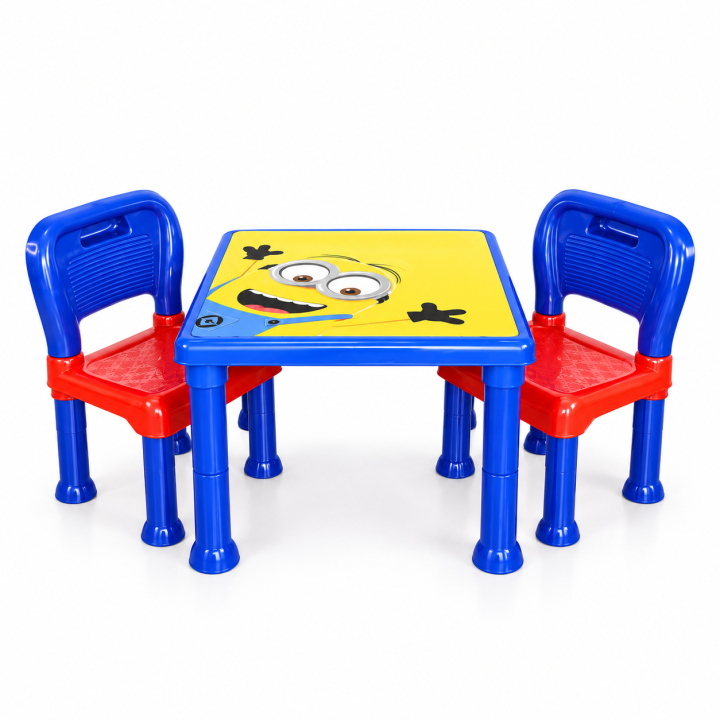 Kids Plastic Table & 2 Chairs Set – Minion Cartoon Study Table for ...