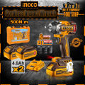 Ingco Original 20V Lithium-Ion Cordless 500N.m Impact Wrench with 2 Pcs 4.0Ah Batteries with Charger. 