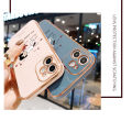 Hontinga for OPPO A12E Back Cover（Free Lanyard）Luxury 6D Plating Happy Puppy and Girl Side Pattern Case Soft Silicone Square Mobile Cover. 