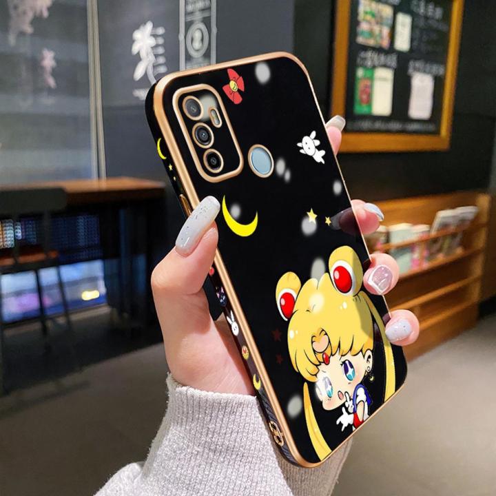 chenyyka For OPPO A32 Case Thin Plating Side Edge Square New Design Phone Cases Cartoon Beauty Moon Girl Pattern Silicone Casing Full Cover Camera Protection Shockproof Softcase