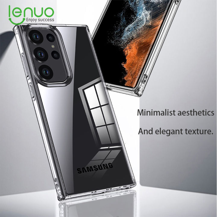 Lenuo for Samsung Galaxy S23 Ultra Case 4-corner Shockproof Protection Silicon Bumper + PC Frosted Semi Transparent Phone Back Cover