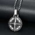 Men Retro Stainless Steel Cross necklace Norse Viking Compass Sign Pendant Necklace. 