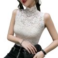 Women Slim Lace Tunic Tank Bottoming Tops Sleeveless Slim High Turtleneck Fitted Tank Top Sleeveless Mock Turtleneck Top. 
