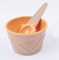 2Pc Set Ice Cream Solid Bowl with Spoon, Plastic BPA-Free Ice Cream Cone Shape Cup.. 