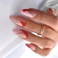 24Pcs/Set Red Almond Nail Tips Glitter Artificial Acrylic Long Press on Nails European Style Stick on Nails Wearing Nails. 