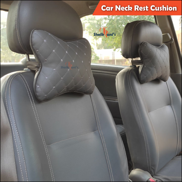 2 Pcs Car Seat Head Neck Rest Cushion / Breathable Auto Head Neck Rest Cushion / Butterfly Neck Rest Cushion / Car Neck Pillow with Ball Fiber Filling / PU Leather with embroidery / Car Headrest