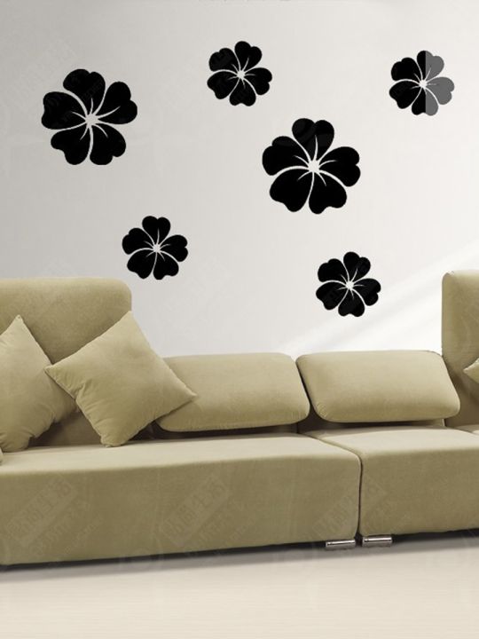 size- 2 x 1 Feet - Sada Bahar Vinca Rose Flower floral Patch Festive Ramzan self adhesive Wall stickers for girls, boys, office, room, home decoration decor lovers - Black color- Lucky garnet