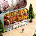 RHS Online Dollhouse Miniature Box Theatre Series DIY House Kit Travel Trilogy Creative Room With Furniture And Cover Gift. 