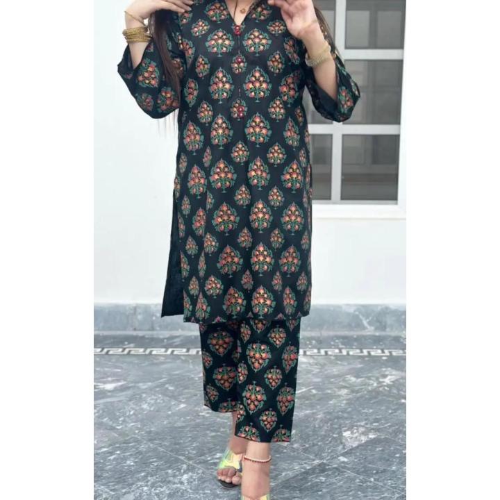 New stylish collection Leaf printed 2pc stitched dress for girls and women.