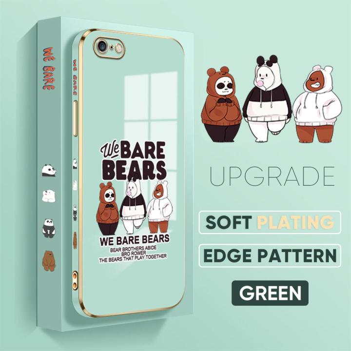 TA for iPhone 6 Plus 6s Plus Back Cover + Free Lanyard Cute Three Bears Luxury 6D Plating Case Side Pattern Soft Silicone Square Phone Cases