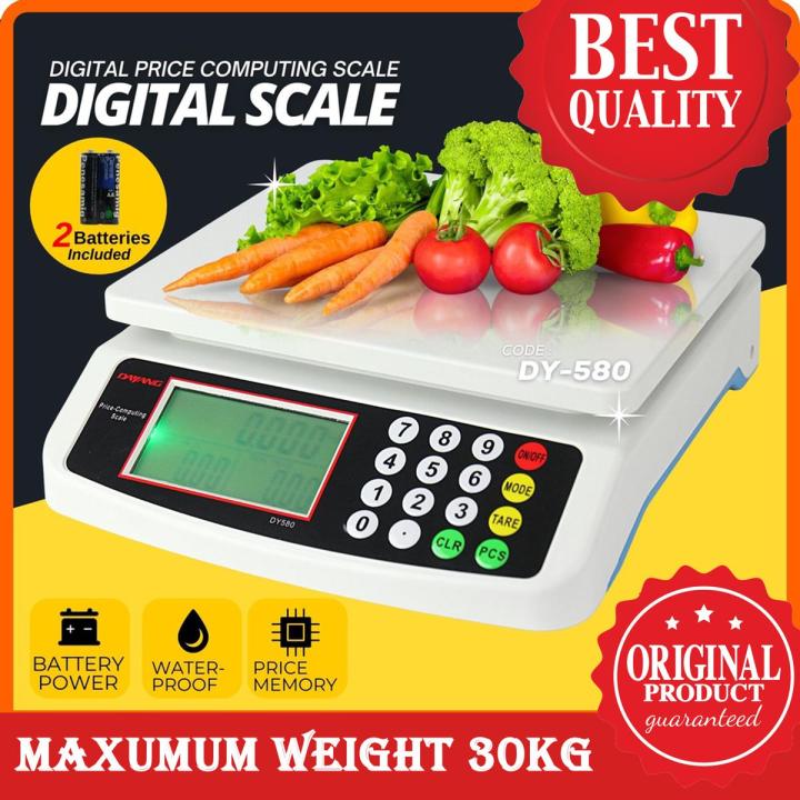 30kg Original Digital Electronic Price Computing Scale DY580 / DT580 – Compact Kitchen Scale - LCD Precision Weighing Scales - 1g Gram Minimum Capacity Weight Machine - Smart Multifunction Food Scale